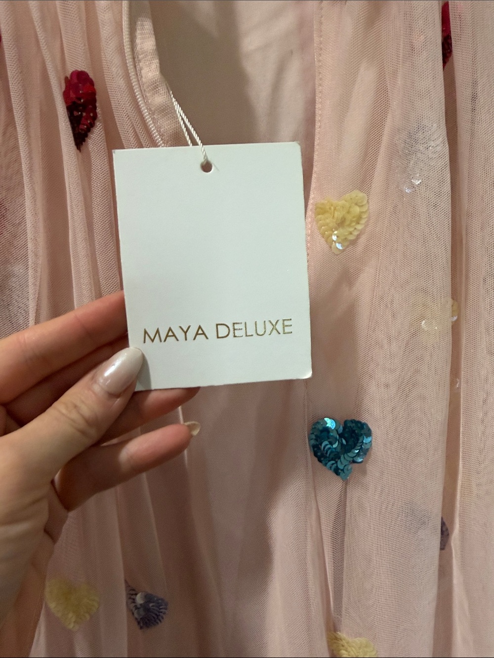 Pink Tulle Dress with Multicolor Heart Embellishments - Picture 5 of 5